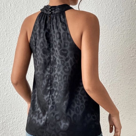 Luxe leopard print Satin Halter Top - Picture 2 of 5